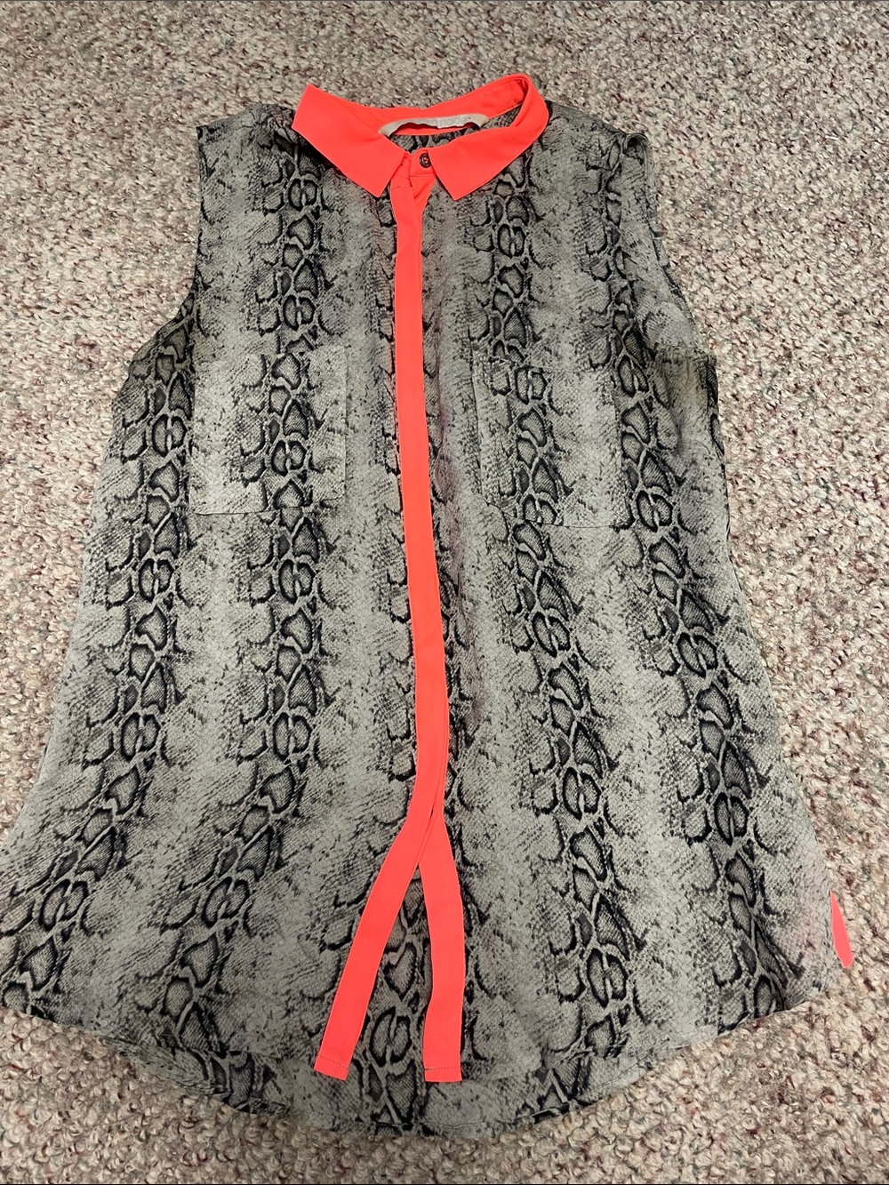 100% silk Sleeveless Snake-Print Blouse with Coral Trim